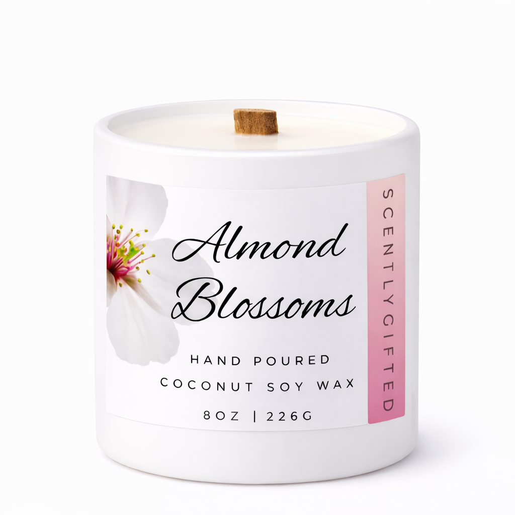Almond Blossoms Candle (8 oz) | Soft Floral Self-Care Candle | Scently Gifted